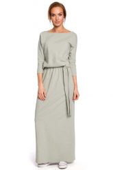 Pistacjowa Zbluzowana Maxi Sukienka z Paskiem. Zielone sukienki damskie MOE, l, bez wzorów, z bawełny, wizytowe, bez kołnierzyka, bez ramiączek, maxi. Za 306.90 zł.