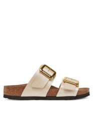 Birkenstock Klapki Sydney Cushion Buckle 1029492 Écru. Klapki damskie Birkenstock, bez wzorów, ze skóry, bez obcasa. Za 429.99 zł.
