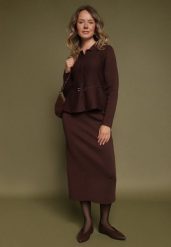 Brązowy Komplet Garsonka z Wiskozą Marynarka z Paskiem i Ołówkowa Spódnica Zaise. Brązowe spódnice damskie Born2be, s, bez wzorów, z dzianiny, biznesowe, dopasowane. Za 209.99 zł.