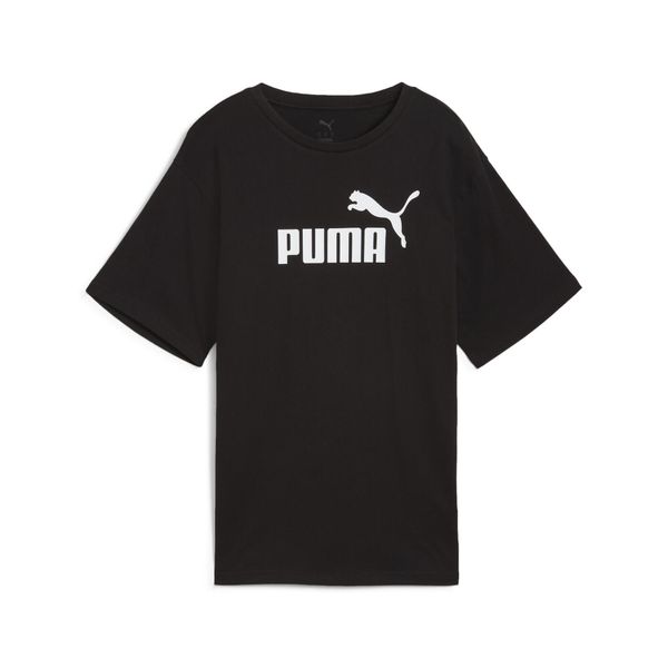 Damska luźna koszulka Essentials z logo No.1 PUMA. Czarne koszulki sportowe damskie Puma, bez wzorów, z gumy, sportowe, bez kołnierzyka. Za 99.00 zł.
