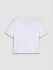 Bawełniana koszulka z dekoltem V - biały. Białe t-shirty damskie Sinsay, l, bez wzorów, z bawełny, bez kołnierzyka. Za 25.99 zł.