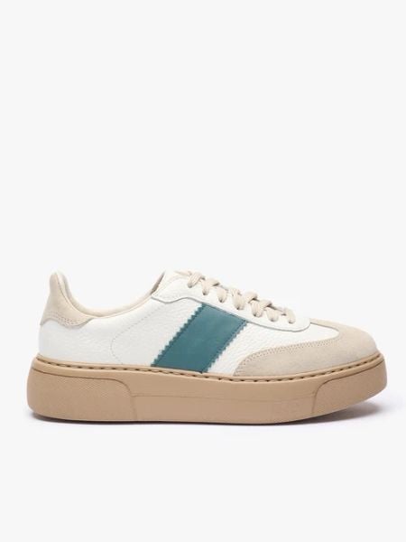 Sneakersy z zielonym akcentem. Brązowe obuwie sportowe damskie Ryłko, bez wzorów, ze skóry. W wyprzedaży za 431.99 zł.