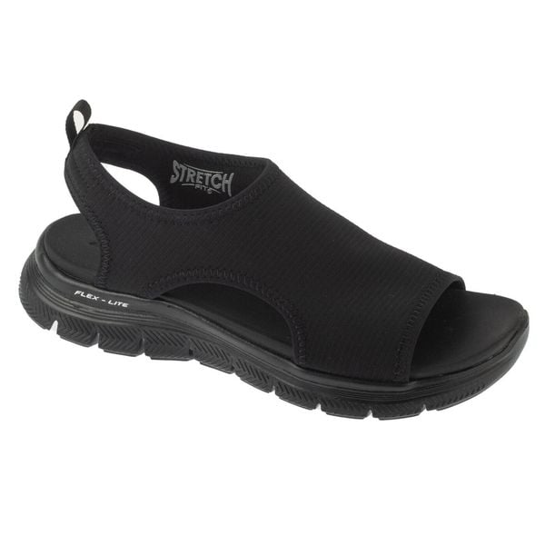 Sandały damskie, Flex Appeal 4.0 - Moon Lines. Czarne sandały damskie Skechers, bez wzorów, bez obcasa, bez zapięcia. Za 179.99 zł.