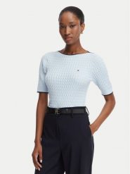 Tommy Hilfiger Sweter Fine Gg Cable Boat WW0WW50103 Niebieski jasny Regular Fit. Niebieskie swetry damskie Tommy Hilfiger, xs, bez wzorów, z bawełny, bez kołnierzyka, bez ramiączek, bez kaptura. Za 489.99 zł.