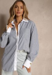 Biało-Czarna Wiskozowa Koszula Oversize z Kieszenią i Metalicznymi Aplikacjami Liseloria. Czarne bluzki damskie Renee, s, z aplikacjami, z jeansu, eleganckie, bez kołnierzyka, bez ramiączek. Za 109.99 zł.