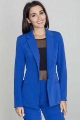 Żakiet Elegancki Taliowany na Jeden Guzik - Niebieski. Niebieskie żakiety damskie Figl, l, bez wzorów, z materiału, eleganckie. Za 259.00 zł.