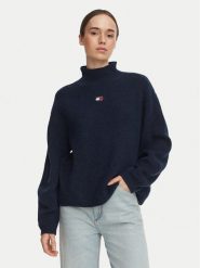 Tommy Jeans Sweter Badge DW0DW23349 Granatowy Relaxed Fit. Niebieskie swetry damskie Tommy Jeans, l, bez wzorów, z jeansu, bez kołnierzyka, bez ramiączek, bez kaptura. Za 449.99 zł.