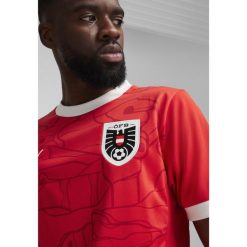 Męska, domowa koszulka reprezentacji Austrii w piłce nożnej 2024 PUMA. Czerwone koszulki sportowe męskie Puma, m, bez wzorów, bez kołnierzyka, bez ramiączek, do piłki nożnej. W wyprzedaży za 359.00 zł.