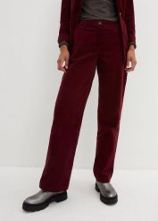 Spodnie sztruksowe z bawełny organicznej z domieszką stretchu. Czerwone spodnie materiałowe damskie bonprix, l, bez wzorów, z bawełny. Za 189.99 zł.