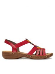 Rieker Sandały 60804-33 Czerwony. Czerwone sandały damskie Rieker, bez wzorów, z syntetyku, bez obcasa, na płaskiej podeszwie, bez zapięcia. Za 289.99 zł.