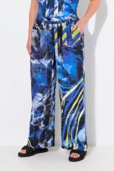 Damskie Spodnie palazzo szeroka prosta nogawka elastyczny pas. Niebieskie spodnie sportowe damskie Ulla Popken, plus size, bez wzorów, z materiału, trekkingowe. Za 191.99 zł.