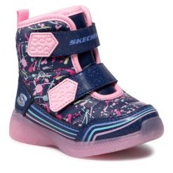 Śniegowce Skechers. Niebieskie buty zimowe dziewczęce Skechers, bez zapięcia. Za 139.99 zł.