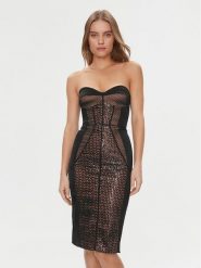 Elisabetta Franchi Sukienka koktajlowa AB-535-37E2-5874 Czarny Slim Fit. Czarne sukienki damskie Elisabetta Franchi, bez wzorów, z wiskozy, wizytowe, bez kołnierzyka, bez ramiączek. Za 1,609.00 zł.