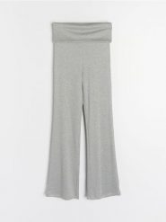 Spodnie wide leg - srebrny. Szare spodnie materiałowe damskie Sinsay, l, bez wzorów. Za 49.99 zł.