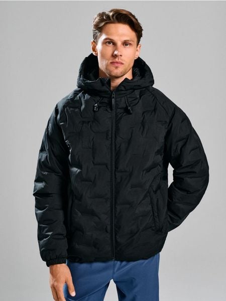 Kurtka puffer z kapturem SNSY PERFORMANCE - czarny. Czarne kurtki męskie Sinsay, l, bez wzorów, z kapturem. Za 139.99 zł.