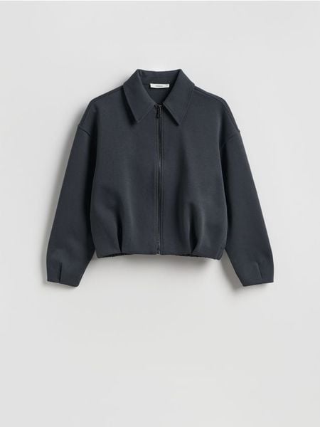Rozpinana bluza - ciemnoszary. Szare bluzy damskie Reserved, l, bez wzorów, z bawełny, bez kaptura. W wyprzedaży za 69.99 zł.