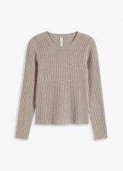 Cienki sweter z lejącej mieszanki wiskozy. Szare swetry damskie bonprix, bez wzorów, z wiskozy, eleganckie, bez kołnierzyka, bez ramiączek, bez kaptura. Za 97.99 zł.