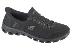 Buty sportowe Sneakersy damskie, Slip-Ins: Glide-Step - Pursuit. Czarne obuwie sportowe damskie Skechers, bez wzorów, z materiału, trekkingowe. Za 299.99 zł.