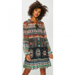 Desigual - Sukienka. Brązowe sukienki damskie Desigual, z materiału, casualowe, z okrągłym kołnierzem. Za 399.90 zł.