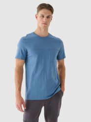 4F T-shirt regular z nadrukiem męski - niebieski S. Niebieskie koszulki sportowe męskie 4f, m, bez wzorów, z bawełny, klasyczne, bez kołnierzyka. Za 39.99 zł.