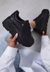 Czarne Sneakersy Vices na Grubej Podeszwie Tuliri. Czarne obuwie sportowe damskie Renee, bez wzorów, z jeansu. Za 139.99 zł.