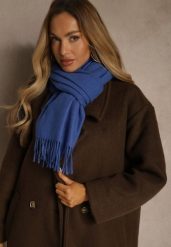 Niebieski Szalik z Wiskozą Bawełną i Frędzlami Siathlin. Niebieskie szaliki i chusty damskie Renee, bez wzorów, z bawełny, biznesowe. Za 44.99 zł.