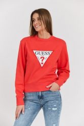 GUESS Czerwona damska bluza z dużym logo Original Fleece, Rozmiar S. Czerwone bluzy damskie Guess, s, z aplikacjami, z bawełny, bez kaptura. W wyprzedaży za 251.99 zł.