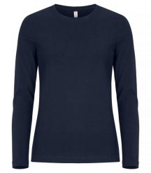 Clique Premium Fashion-T L/S Women – damska koszulka z długim rękawem z bawełny. Niebieskie t-shirty damskie CLIQUE, l, bez wzorów, z bawełny, klasyczne, bez kołnierzyka. Za 122.29 zł.