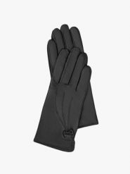 Czarne rękawiczki ze skóry licowej z kokardką. Czarne rękawiczki damskie Ryłko, bez wzorów, ze skóry, eleganckie. Za 129.99 zł.