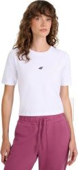 Koszulka damska 4F F2971 biała 4FWAW25TTSHF2971 10S L. Białe t-shirty damskie 4f, l, bez wzorów, bez kołnierzyka. Za 75.62 zł.