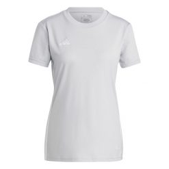 Damski jersey adidas Tabela 23. Szare koszulki sportowe damskie Adidas, m, bez wzorów, z jersey, bez kołnierzyka, bez ramiączek, do piłki nożnej. Za 69.99 zł.