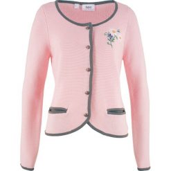 Sweter rozpinany w ludowym stylu, z haftem, długi rękaw bonprix dymny szary - pastelowy jasnoróżowy. Kardigany damskie marki KALENJI. Za 59.99 zł.