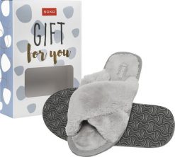 Soxo Kapcie damskie futrzane szare z twardą podeszwą TPR zapakowane w pudełko prezentowe 3536. Szare kapcie damskie Soxo, bez wzorów, z futra. Za 99.99 zł.