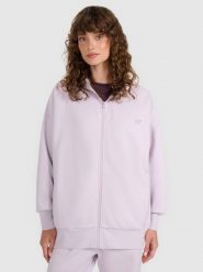 4F Bluza dresowa rozpinana z kapturem damska - fioletowa XL. Fioletowe bluzy sportowe damskie 4f, uniwersalny, bez wzorów, z bawełny, z kapturem. Za 179.99 zł.
