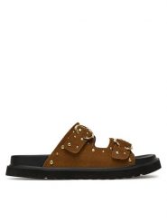 DeeZee Klapki 86009-13 Brązowy. Brązowe klapki damskie DeeZee, bez wzorów, z materiału, bez obcasa. Za 125.99 zł.