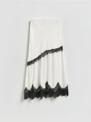Spódnica z wiskozy z koronką - wielobarwny. Spódnice damskie Reserved, l, bez wzorów, z koronki, midi. Za 159.99 zł.