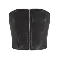 Top Damski Skóra Syntetyczna Bez Ramiączek. Czarne koszulki sportowe damskie Urban Classics, s, bez wzorów, ze skóry, bez kołnierzyka, bez ramiączek, trekkingowe. Za 120.99 zł.