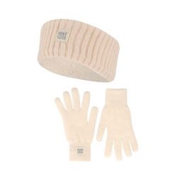 Zimowy zestaw termiczny dla kobiet – opaska na głowę + rękawiczki – ecru (off-wh. Białe czapki i kapelusze damskie HEAT KEEPER, na zimę, bez wzorów, z poliesteru, sportowe. W wyprzedaży za 134.32 zł.