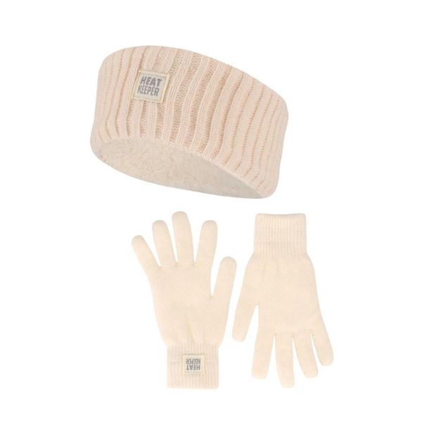 Zimowy zestaw termiczny dla kobiet – opaska na głowę + rękawiczki – ecru (off-wh. Białe czapki i kapelusze damskie HEAT KEEPER, na zimę, bez wzorów, z poliesteru, sportowe. W wyprzedaży za 134.32 zł.