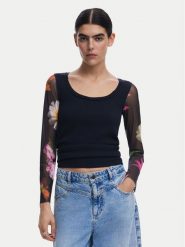 Desigual Bluzka Flint 25SWTK93 Czarny Slim Fit. Czarne bluzki damskie Desigual, xl, bez wzorów, z bawełny, bez kołnierzyka, bez ramiączek. Za 169.99 zł.