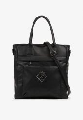 Czarna Torebka Typu Shopper z Paskiem Crossbody Zdobiona Aplikacją Idaniela. Czarne torby na ramię damskie Renee, z aplikacjami, z jeansu, eleganckie, na ramię, zdobione, bez dodatków. Za 109.99 zł.