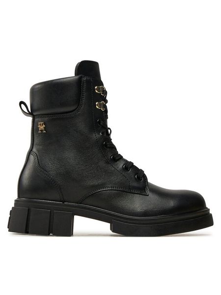 Tommy Hilfiger Trapery Lace-Up Biker Leather FW0FW08167 Czarny. Czarne śniegowce i trapery damskie Tommy Hilfiger, ze skóry. Za 479.99 zł.