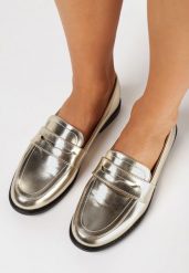 Złote Eleganckie Mokasyny z Krótkim Paskiem z Wycięciem Vanamia. Żółte mokasyny damskie Born2be, biznesowe. Za 84.99 zł.