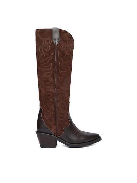 Badura Kowbojki EO-BAYLOR-5033-25 Brązowy. Brązowe kozaki damskie Badura, ze skóry, bez obcasa, na słupku. Za 629.99 zł.
