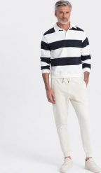 Ombre Męskie spodnie dresowe typu jogger - kremowe V11 OM-PABS-0173 L. Białe spodnie sportowe męskie Ombre, l, bez wzorów, z dresówki. Za 89.99 zł.