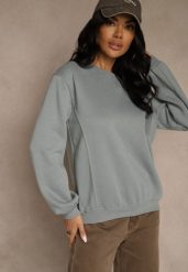 Szara Bluza z Bawełną i Przeszyciami przy Dekolcie Fezanna. Szare bluzy damskie Renee, l, bez wzorów, z bawełny, bez kaptura. Za 59.99 zł.