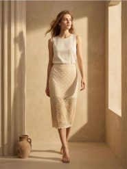 Ołówkowa spódnica midi z rozcięciem - beżowy. Brązowe spódnice damskie Sinsay, l, bez wzorów, midi, ołówkowe. Za 39.99 zł.