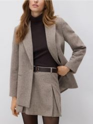 Marynarka z wełną - beżowy. Brązowe żakiety damskie Reserved, l, bez wzorów, z tkaniny. Za 279.99 zł.