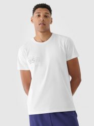 4F T-shirt regular z nadrukiem męski - biały XXL. Białe koszulki sportowe męskie 4f, m, bez wzorów, z bawełny, klasyczne, bez kołnierzyka. Za 29.99 zł.