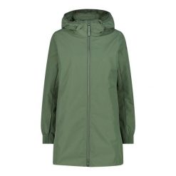 Kurtka przeciwdeszczowa z odpinanym kapturem damska CMP. Zielone kurtki sportowe damskie CMP, bez wzorów, trekkingowe. Za 596.05 zł.